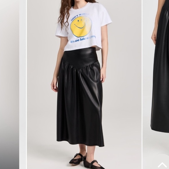 MOTHER Black faux Leather Midi Skirt gather you wits xs - Picture 5 of 9